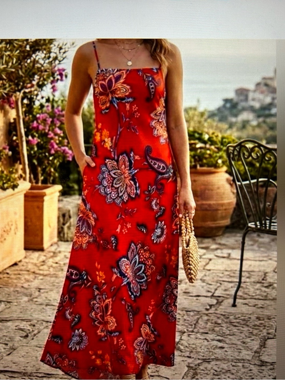 House of Harlow 1960 Red Floral Slip Maxi Dress